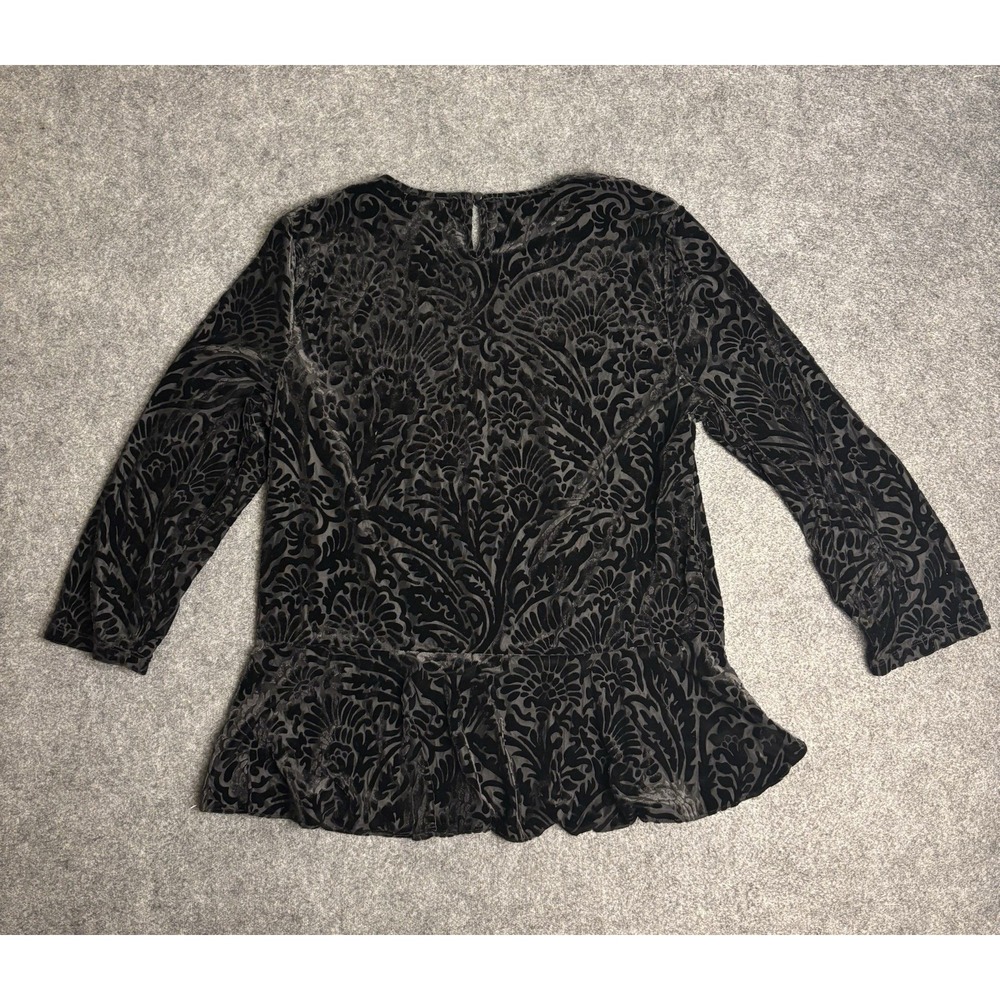 Lauren Ralph Lauren Women's Black Velvet Burnout Peplum Top XL Sheer.‎ A4